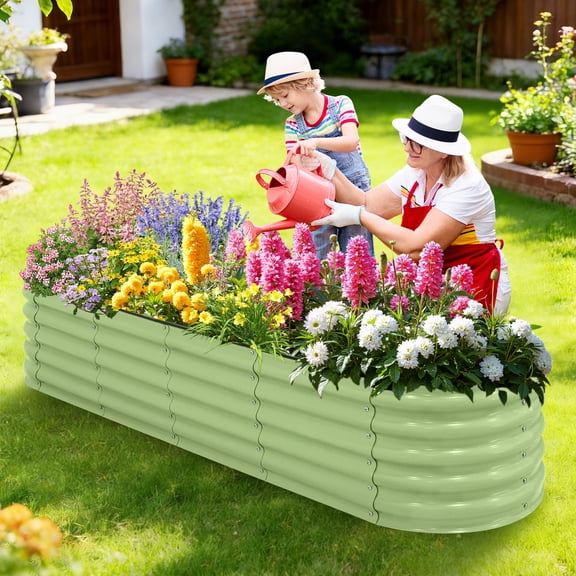 INTER HUT 9-in-1 Metal Raised Garden Bed Kit, 17” Outdoor Patio Rust-Resistant Planter Box for Vegetables, Fruits, Flowers, Olive Green