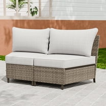 INTER HUT Vista Oasis Brown Wicker Outdoor Patio Conversation Set 2-Seat Armless Sofa Beige Cushion for Deck Porch Garden Backyard