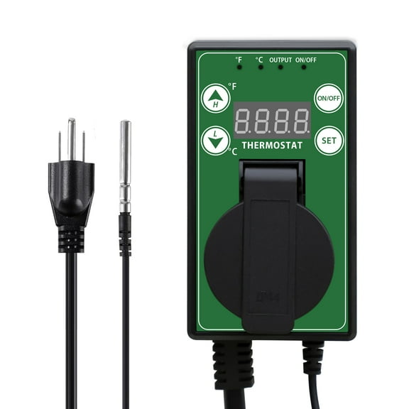 INTER HUT Digital Thermostat Controller 15A/1500W, Temperature Controller, -4-108°F, IPX4, 1 Pack, Green