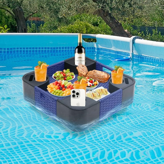 INTER HUT Floating Tray for Pool, Wicker Floating Serving Tray, Drink Tray, Snack Tray for Swimming Pool Floats, blue