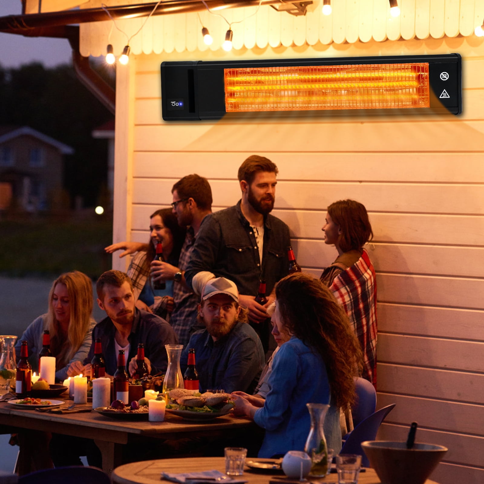 INTER HUT Infrared 1500W Patio Heater with Remote, Wall Mounted Carbon Fiber Energy Efficient Heater, Black