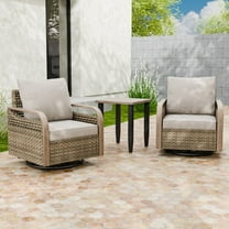 INTER HUT Modern Wicker Bistro Table and Chairs, Outdoor Bistro Set, Rattan Outdoor Swivel Rocking Chair for Patio, Wicker Patio Chairs & Table, 3 Piece Set, Brown/Gray