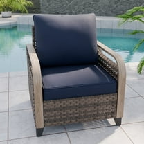 INTER HUT Modern Wicker Patio Chair, Outdoor Chair with Steamlined Armrest, Rattan Chair Patio Furniture, 1 Chair, Brown/Blue
