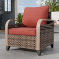 thumbnail image 1 of INTER HUT Modern Wicker Patio Chair, Outdoor Chair with Steamlined Armrest, Rattan Chair Patio Furniture, 1 Chair, Brown/Red, 1 of 8