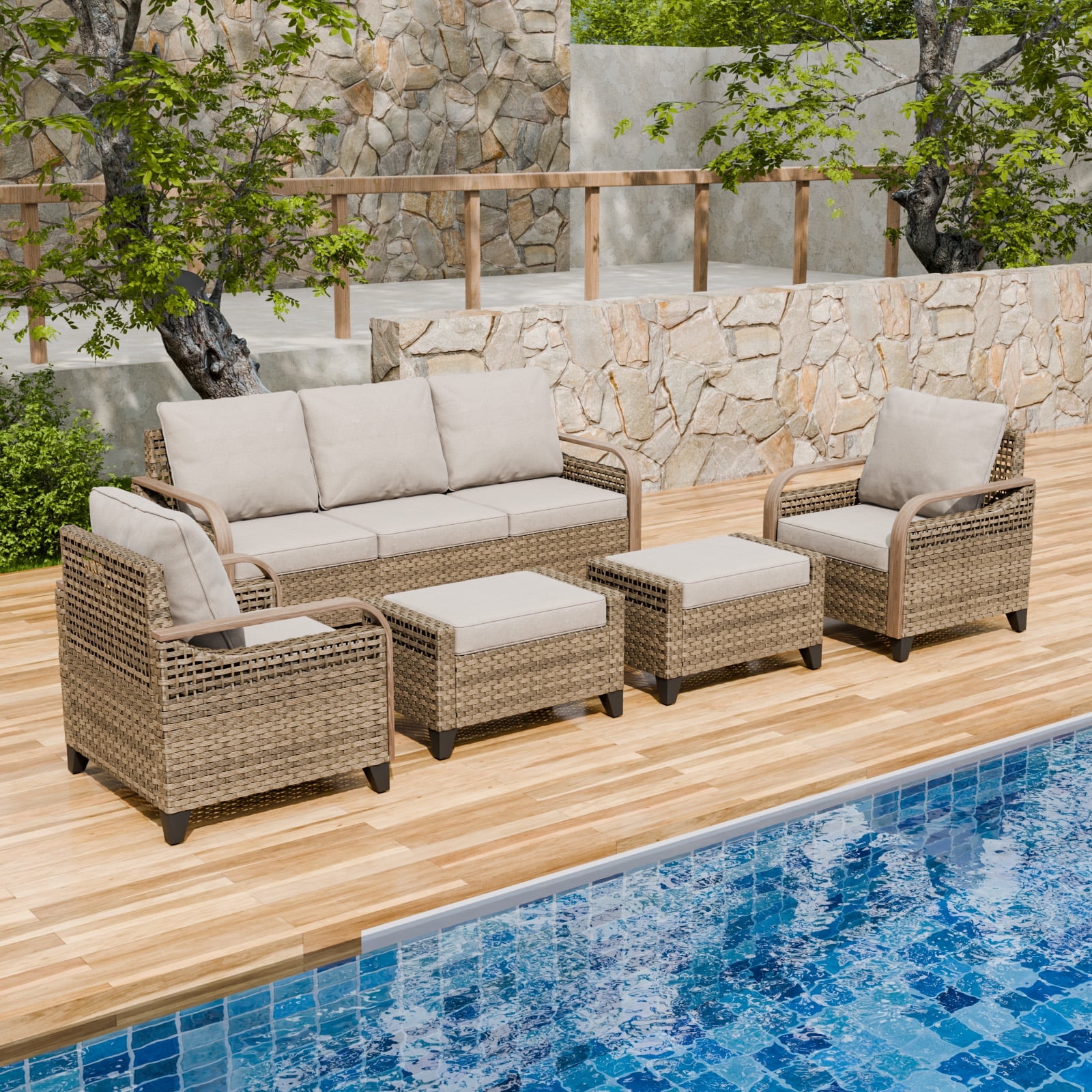 INTER HUT Modern Wicker Patio Furniture Set, Rattan Outdoor