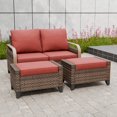 thumbnail image 1 of INTER HUT Modern Wicker Patio Furniture Set, Rattan Outdoor Conversation Set with Comfortable Cushions, 1 loveseat sofa and 2 Ottomans, Brown/Red, 1 of 9