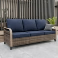 thumbnail image 1 of INTER HUT Modern Wicker Patio Sofa, Rattan Outdoor Couch Sofa, 3 Seat Couch, Brown/Blue, 1 of 8