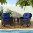 thumbnail image 1 of INTER HUT Stone Creek Outdoor Rocking Chair Wicker Bistro Set w/Cushions & Table, Blue, 1 of 8