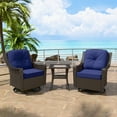 thumbnail image 1 of INTER HUT Stone Creek Patio 3 Piece Wicker Swivel Chair Set, Blue Cushions, 1 of 8