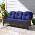 thumbnail image 1 of INTER HUT Stone Creek Patio 3-seat Wicker sofa with Blue Cushion, 1 of 7