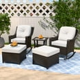 thumbnail image 1 of INTER HUT Stone Creek Patio Outdoor 5 Piece Wicker Conversation Rocking Chairs Set, Ottomans,Side Table, Beige Cushions, 1 of 9