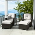 thumbnail image 1 of INTER HUT Stone Creek Patio Outdoor 5 Piece Wicker Conversation Swivel Chairs Set, Ottomans,Side Table, Beige Cushions, 1 of 9