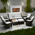 thumbnail image 1 of INTER HUT Stone Creek Patio Outdoor 8 Piece Wicker Swivel Chair Set, 3-seat sofa, Single Chair, Side Table, Ottomans, Beige Cushions, 1 of 9