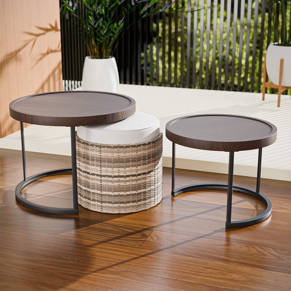 INTER HUT Round Nesting Table Ottoman Set of 3, 3pcs Multi-Functional Ottoman and Coffee Table, Modern Round Side Tables for Living Room, Balcony, Office