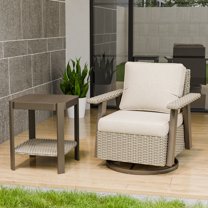 INTER HUT Serenity Retreat 2 PCS PE Wicker Outdoor Furniture Set, Patio Swivel Rocker Chair & Side Table, Beige