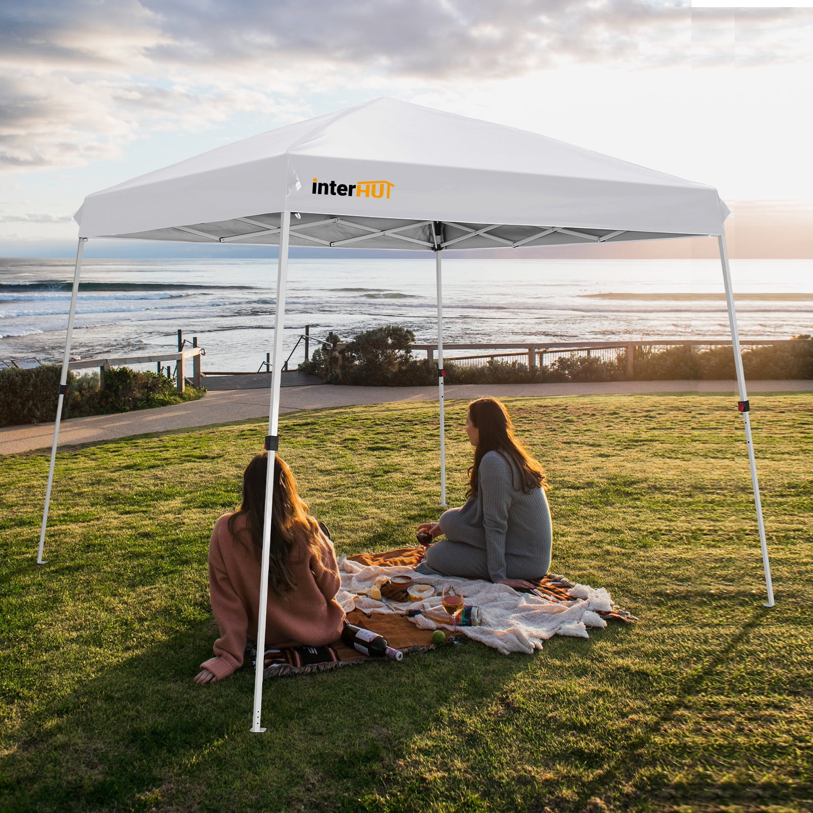 10 Ft White Steel Slant Leg Pop-Up Canopy Tent