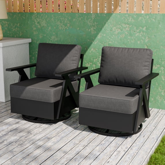 INTER HUT Urban Anvil 2 Pieces Metal Accent Outdoor Swivel Rocking Chairs, Black/Gray