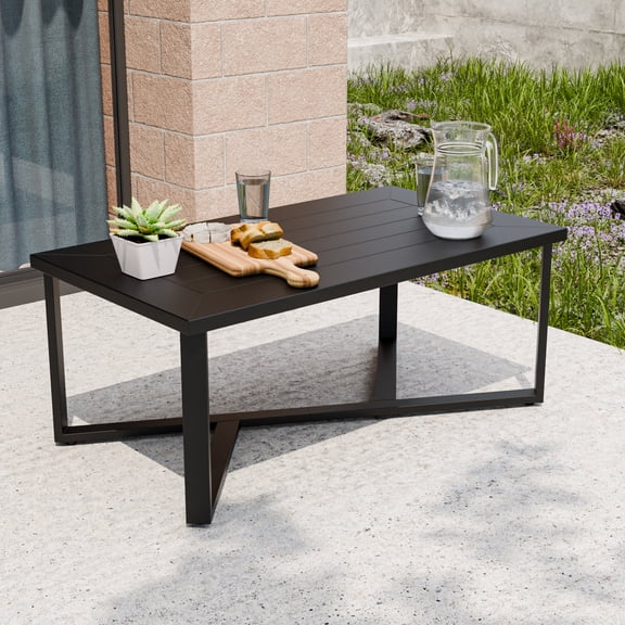 INTER HUT Urban Anvil Patio RECTANGLE Metal Coffee Table, Black