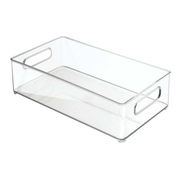 Plastic Portable Deep Storage Bin with Handles for Organizing Refrigerator, Freezer, Pantry, BPA-Free, Clear