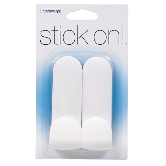INTERDESIGN Tall Hooks, Self-Adhesive, Plastic, White, 2-Pk. 17301
