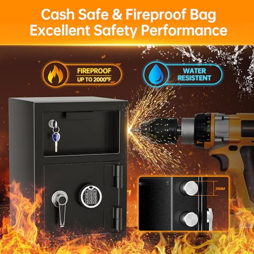 INTERGREAT 2.6 Cub Depository Drop Safe,80 lbs Drop Slot Money Security Safe Box with Digital keypad and Key for Mail,Cash,Anti-Theft Safe Deposit Box for Business,Office,Home