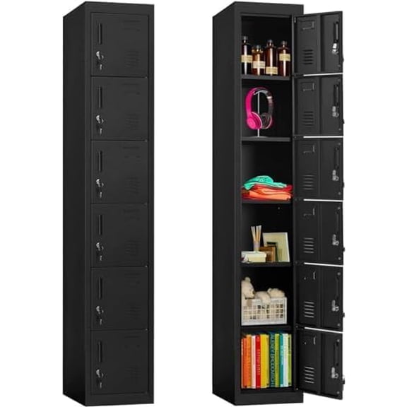 INTERGREAT 6-Door Metal Employee Lockers for Office, School & Gym,Steel Locker for Employees,Black