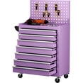 thumbnail image 1 of INTERGREAT 7 Drawers Rolling Tool Box with Pegboard,Portable Tool Chest with Wheels, Tool Box Organizer with Locking System for Garage, Purple, 1 of 18
