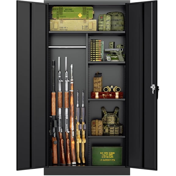 INTERGREAT Gun Safe, Long Gun Safe for  and Pistols, Large Gun Cabinet Locker with Removable Gun Shelves, Gun Cabinet with Lock，Black