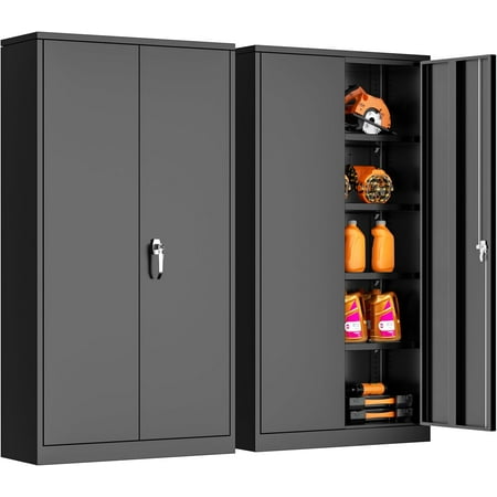 INTERGREAT Metal Garage Storage Cabinet with Lock, 72" Storage Cabinet with Locking Doors and 4 Adjustable Shelves, Lockable Steel Tool Cabinet for Home Office, School, Black