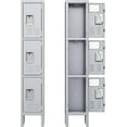 thumbnail image 1 of INTERGREAT Metal Lockers for Employees, 3 Door Storage Locker, Tall Steel Locker Cabinet for School, Office, Home, Gym, Kid Room, with Mirror (3-Tier，Grey), 1 of 4