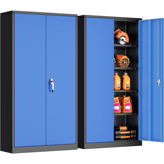 INTERGREAT Metal Storage Cabinet,72" Steel Lockable File Cabinet with Locking Doors and Adjustable Shelves,Locking Tool Cabinets for Office,Home,Garage,Gym,School (Black Blue)
