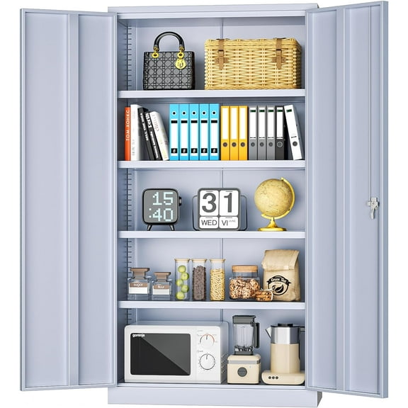 INTERGREAT Metal Storage Cabinets 72” Cement Grey Garage Steel Storage Cabinet with Doors and Shelves, Steel File Cabinet for Home Office, Basement, Warehouse, Classroom(Anti Tipping)