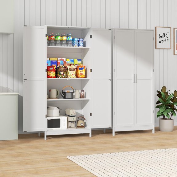 INTERGREAT Pantry Cabinets, Kitchen Storage Cabinets with 2 Door and Adjustable Shelves, White Kitchen Pantry Cabinet, Freestanding Cupboard for Dining Room, Living Room, Bathroom