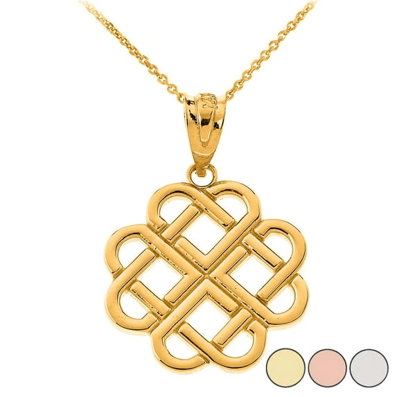 INTERLOCKING HEARTS CELTIC LOVE KNOT PENDANT NECKLACE IN SOLID GOLD (YELLOW/ROSE/WHITE) : 14K Pendant only