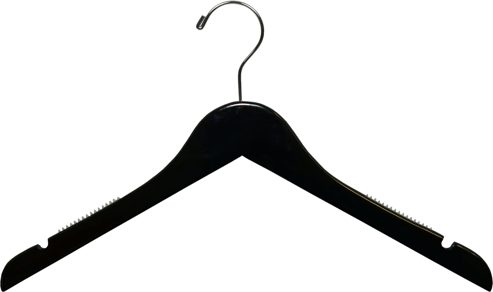 INTERNATIONAL HANGER 15 inch Black Wood Top Hanger with Non Slip Shoulder Grips, 50 Pack