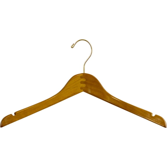 INTERNATIONAL HANGER 15 inch Contoured Petite Honey Wood Top, 50 Pack