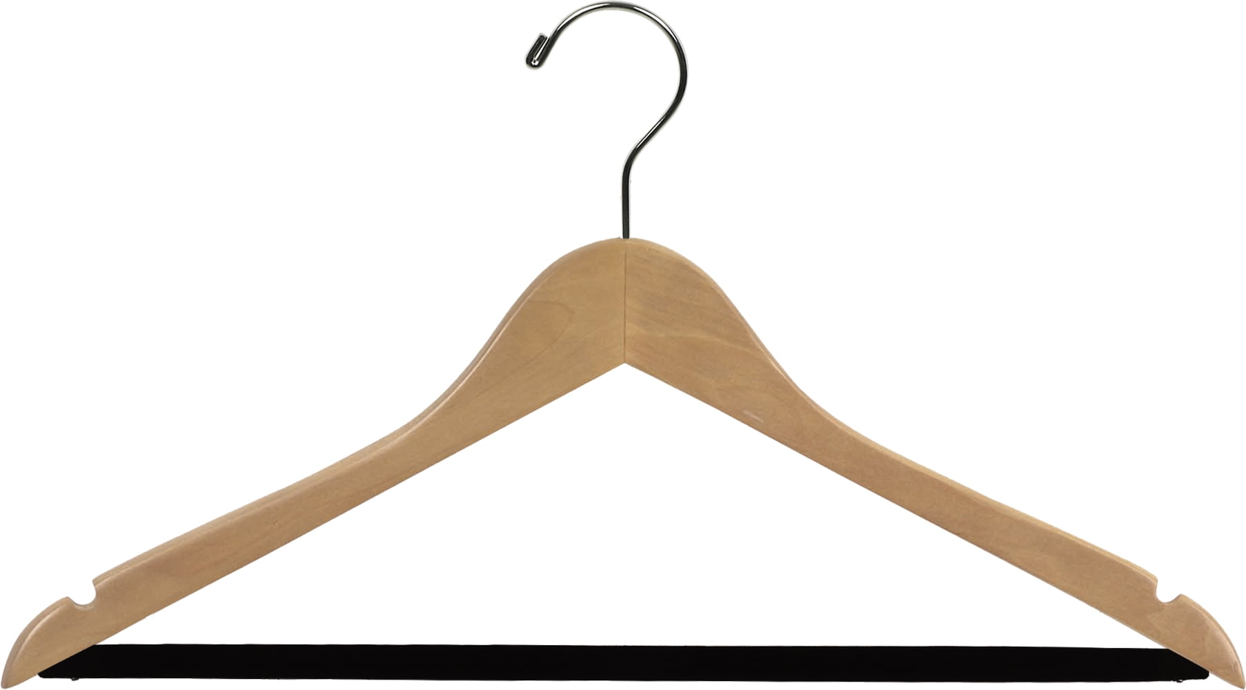 INTERNATIONAL HANGER 20 inch Natural Wood Suit Hanger with Flocked Non-Slip Bar, 100 Pack