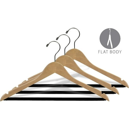 INTERNATIONAL HANGER 20 inch Natural Wood Suit Hanger with Flocked Non-Slip Bar, 25 Pack