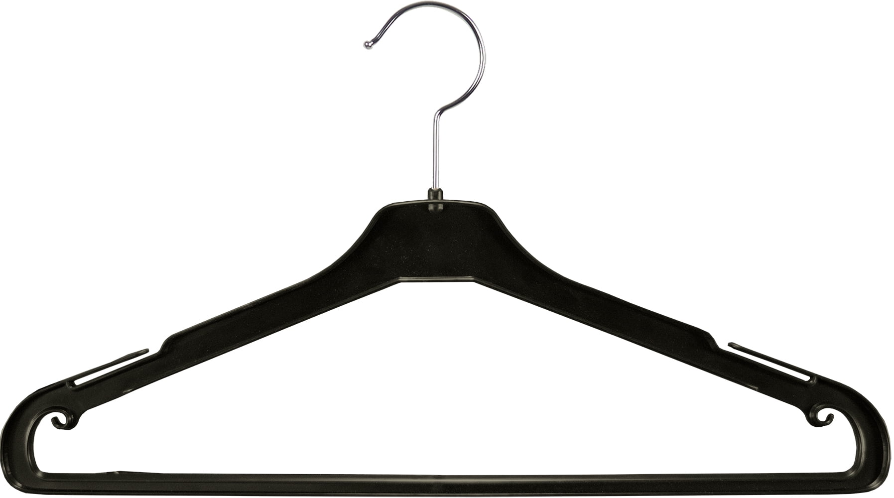 International Hanger Black Plastic Suit Hanger With Non Slip Pant Bar