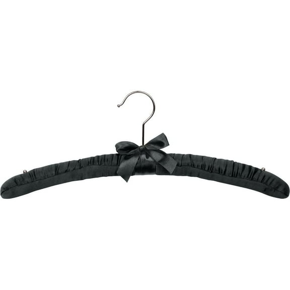 INTERNATIONAL HANGER Black Satin Padded Top Hanger with Studs for Hanging Straps, 100 Pack