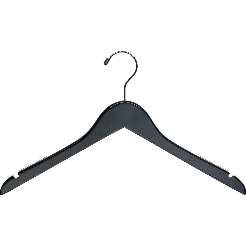 INTERNATIONAL HANGER Black Wood Top Hanger with Non-Slip Shoulder Grips, 100 Pack