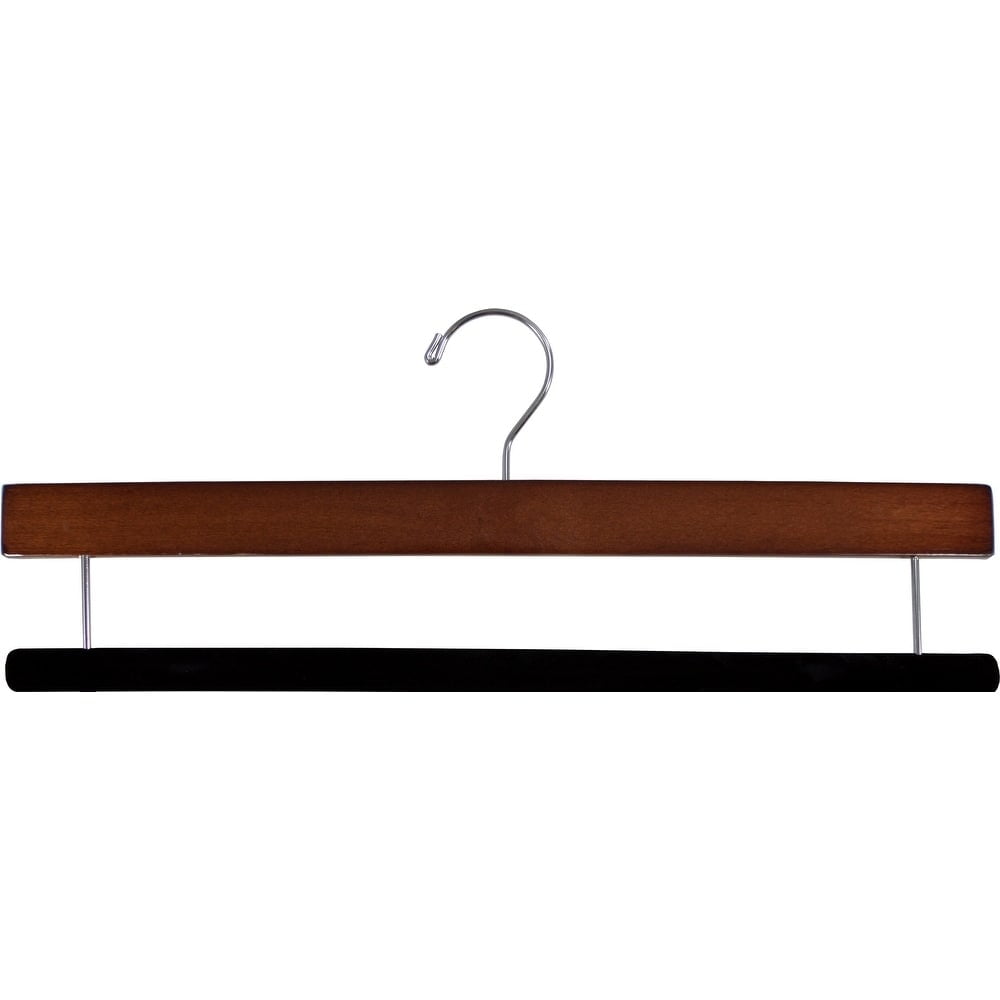 INTERNATIONAL HANGER Extra Long Walnut Wood Pant Hanger with Velvet Non Slip Bar, 25 Pack