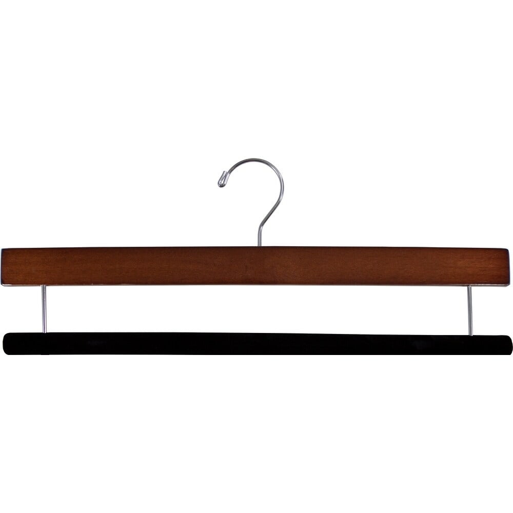 INTERNATIONAL HANGER Extra Long Walnut Wood Pant Hanger with Velvet Non Slip Bar, 50 Pack
