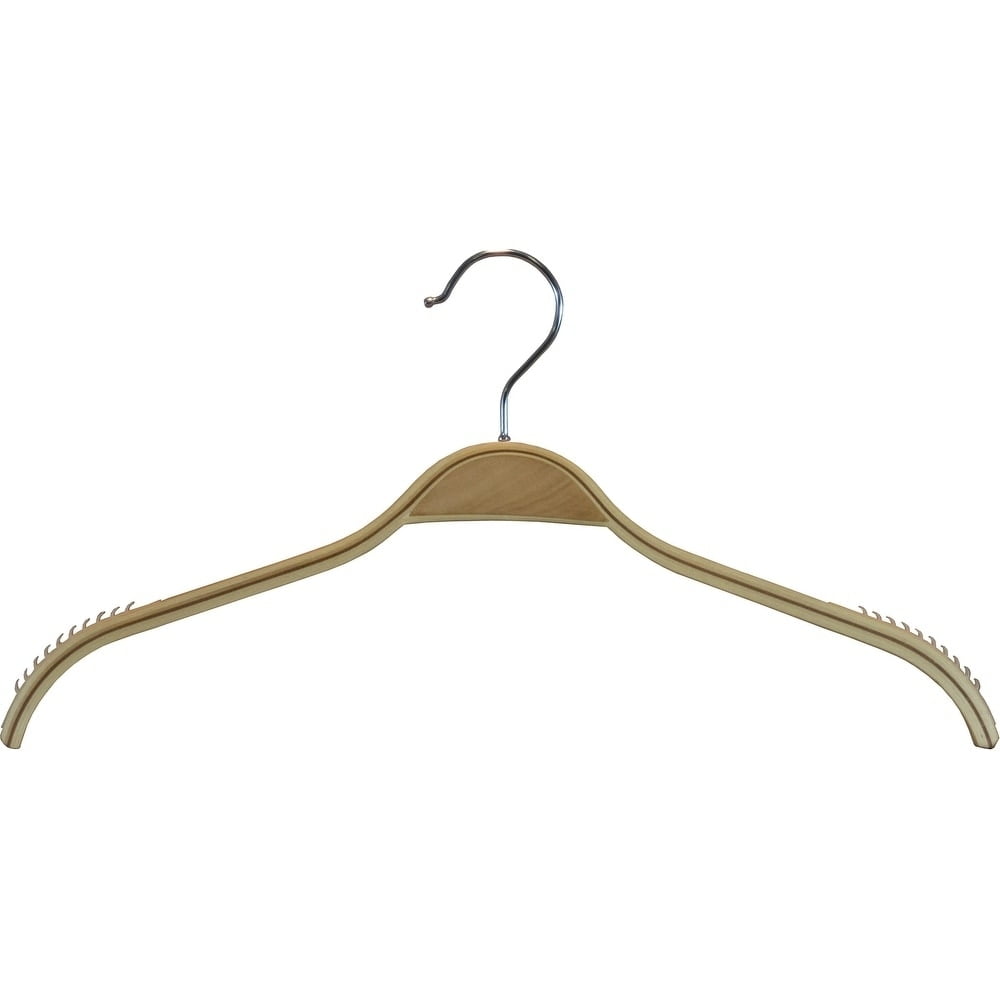 INTERNATIONAL HANGER Laminate Natural Wood Top Hanger with Soft Shoulder Grips, 25 Pack