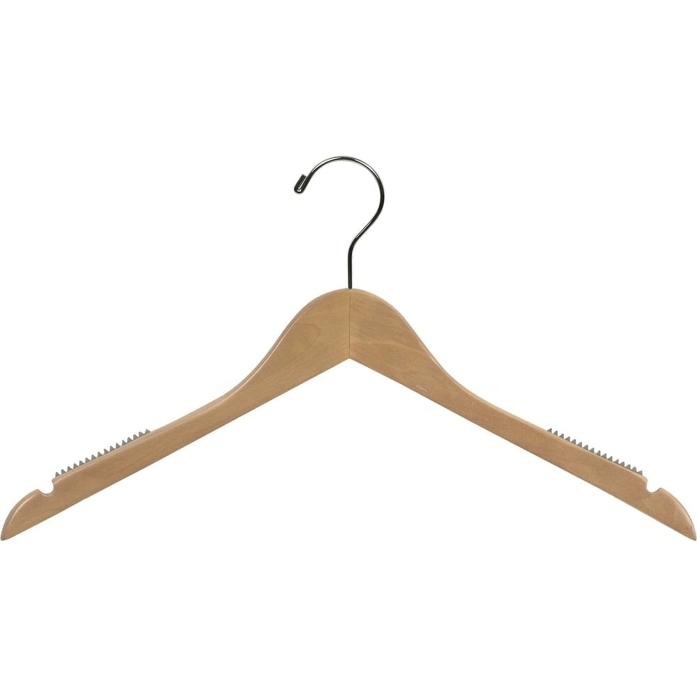 INTERNATIONAL HANGER Natural Wood Top Hanger with Non-Slip Shoulder Grips, 100 Pack