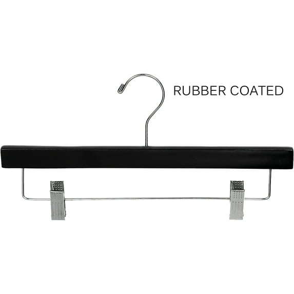 INTERNATIONAL HANGER Rubber Coated Black Wood Pant Hanger, 25 Pack