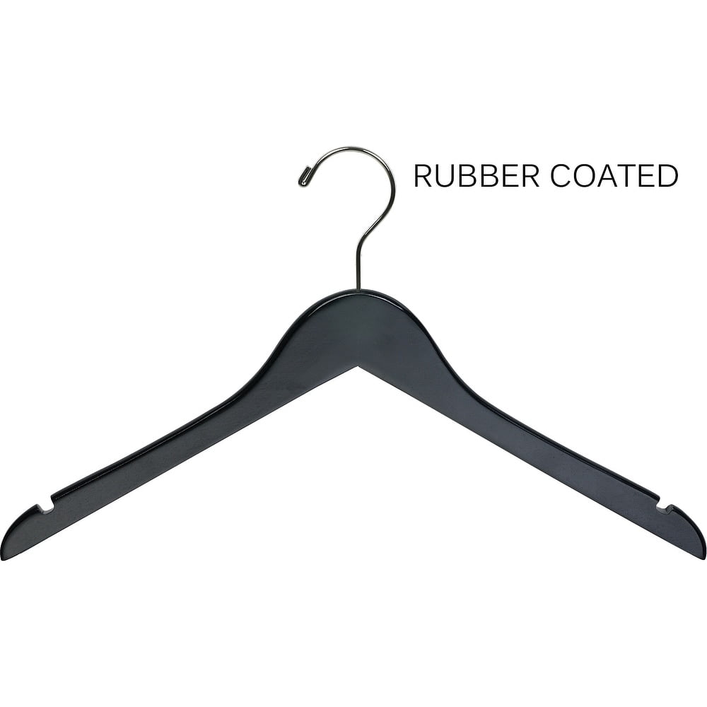 INTERNATIONAL HANGER Rubber Coated Black Wood Top Hanger, 50 Pack