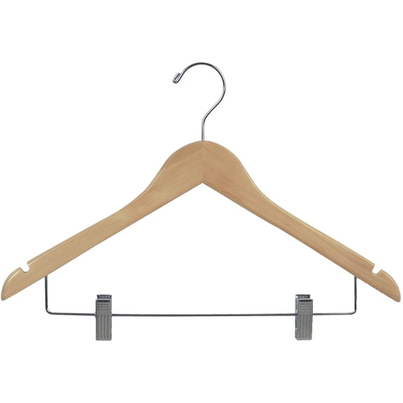 INTERNATIONAL HANGER Rubber Coated Natural Wood Combo Hanger for Tops and Bottoms, 50 Pack