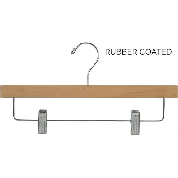 INTERNATIONAL HANGER Rubber Coated Natural Wood Pant Hanger, 25 Pack