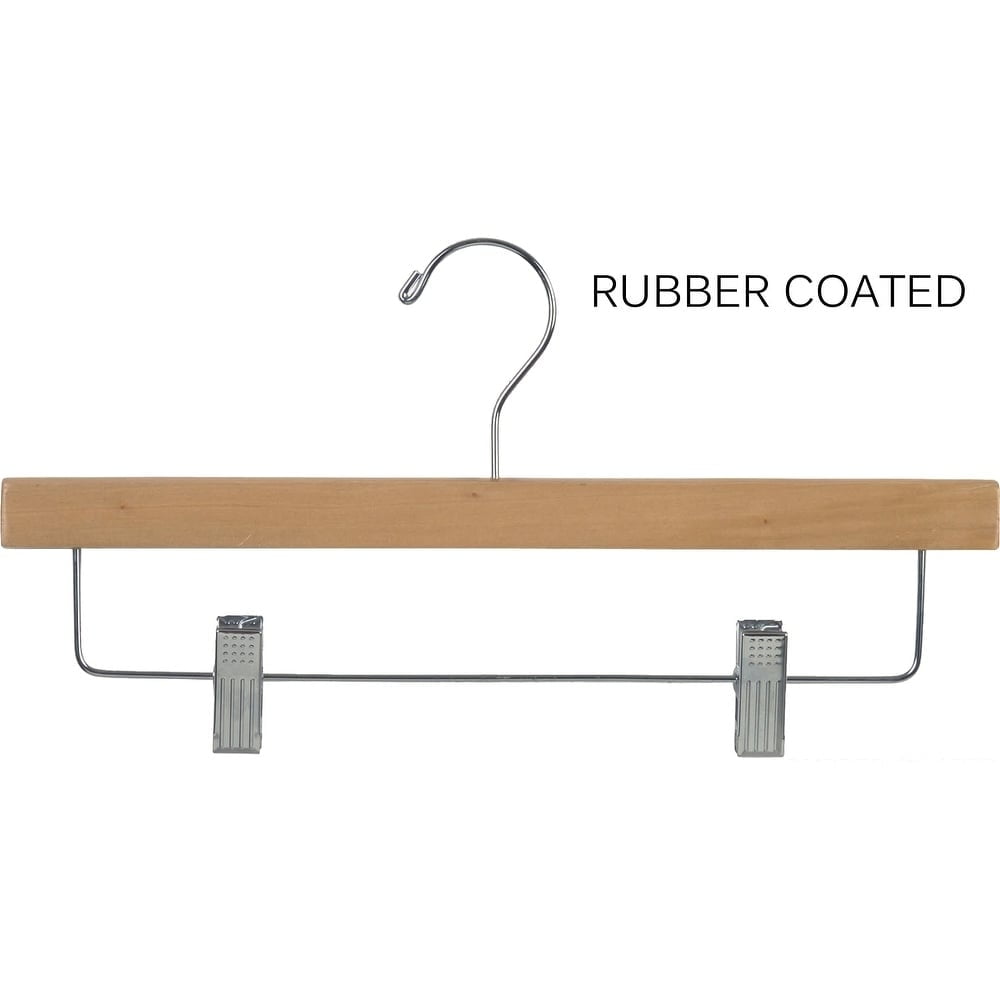 INTERNATIONAL HANGER Rubber Coated Natural Wood Pant Hanger, 50 Pack